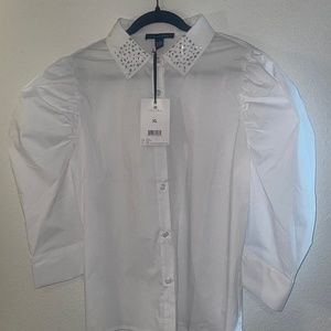 A Love Story: The Mallory-Long puff Sleeve button down embellished collar